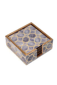 Classic Design Mango Wood <b>Coaster</b> <b>Set</b> of 6 Glossy Finish Enamel Counting Mats & Pads - Product Image 2