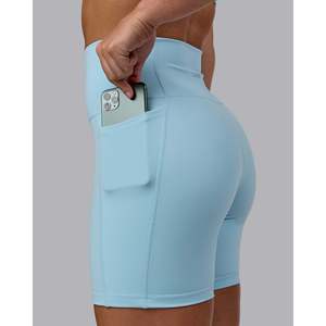 Shorts Fusion de Cintura Ultra Alta de 6 Pulgadas para Mujer con Bolsillos - Azul Glaciar - Product Image 6
