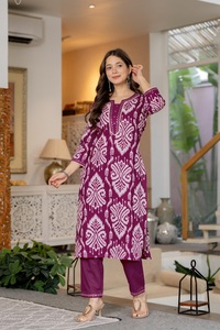 Elegant Women Purple Printed Cotton Salwar Kameez Set with Dupatta Traditional Casual Ethnic Wear <b>Ankle</b> Length Regular Fit India - Product Image 4