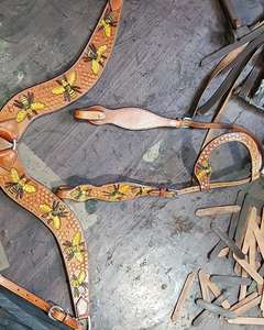 Cabezal tallado de 2 tonos occidental de cuero genuino 100% hecho a mano de la mejor calidad con puntada de látigo pintada a mano Fabricante directo - Product Image 5