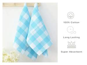 Super Soft Aqua <b>Blue</b> & White Waffle Weave Checkered Plaid Kitchen <b>Towels</b> 15 x 25 Reusable Cotton Absorbent Dish Drying <b>Towels</b> - Product Image 3