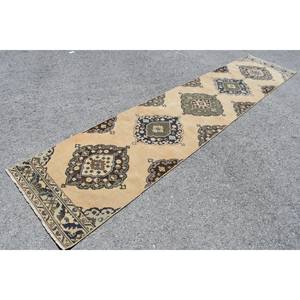 Alfombra de lana turca Vintage de 27X124 pies, tejido plano de retazos beige y marrón para decoración de sala de estar, respaldo de látex - Product Image 3