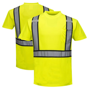 100% poliéster Hi Vis para camisetas de Polo camisas de trabajo de seguridad de construcción sólida rayas reflectantes bolsillo con cremallera comodidad de seguridad - Product Image 6