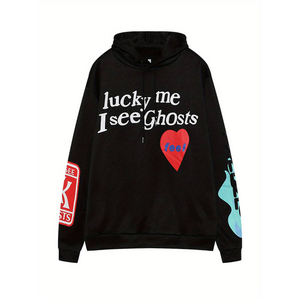 Mens Printed Pullover Hoodie 100% Cotton Fleece <b>Heart</b> Letter Graphic Kangaroo Pocket Casual Long Sleeve <b>Sweatshirt</b> Ribbed Warm - Product Image 6