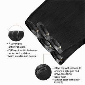 14-28 pulgadas <span class=keywords><strong>Remy</strong></span> doble dibujado Clip de cabello humano en extensiones para mujeres marrón oscuro 8 o 10 piezas Clip en 100% extensiones de cabello humano - Product Image 2