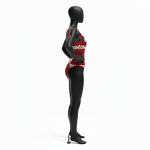 Traje de Baño para Mujer, 225 GSM, Tela de Poliéster y Spandex de Alta Elasticidad, Color Rojo Escarlata y Negro, Panel Gráfico con Logotipo Estampado - Product Image 4
