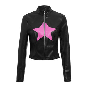 2025 vente chaude hiver automne mode dames étoile motif fermeture éclair culture veste en cuir avec manches longues et col montant - Product Image 5