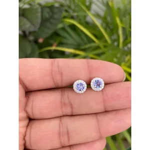 925 <b>Silver</b> <b>Stud</b> Earrings Natural Tanzanite Trendy Romatic Gold for Wedding Engagement Anniversary Amethyst Quartz Diamond Pearl - Product Image 1