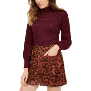 Maglia a Collo Alto Casual in Maglia a Costine per Ragazze Crave Fame, Rossa, Taglia Media, per la Stagione Autunnale - Product Image 1