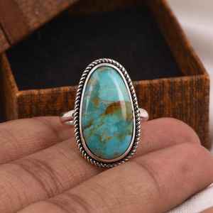 Bague de mariage de luxe en argent sterling avec agate de Kingman, bijoux artisanaux bohèmes du sud-ouest, bague en pierre précieuse faite à la main, cadeau unique pour elle - Product Image 2