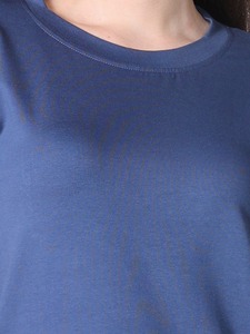 Camiseta básica de media manga con cuello estirable de primera calidad para mujer-Tela de lona azul claro de luna ODM Camisetas de mujer de talla grande de verano - Product Image 3