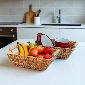 Panier rectangulaire en jacinthe d'eau tissé à la main ISLA, paniers empilables en osier, organisateur, lot de 2 avec poignées en bois pour la maison, l'hôtel et la vente au détail - Product Image 2