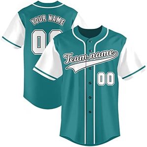 New <b>Teal</b> Button-Down Baseball Jersey with Personalized Name & Number Printed Sports Uniform for Men & Women for Softball Players - Product Image 1