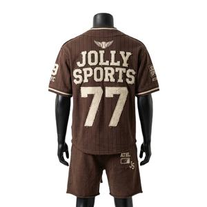 Conjunto de pantalones cortos de béisbol para hombre de malla de poliéster, negro, transpirable, uniforme, con paneles de rayas en las mangas, logotipo personalizado en sarga, conjunto de pantalones cortos para hombre - Product Image 6