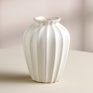 Jarrón de Cerámica Acanalado Nórdico, Jarrón Decorativo Minimalista para Flores, Glaseado Crema, Decoración del Hogar, Venta al <span class=keywords><strong>por</strong></span> <span class=keywords><strong>Mayor</strong></span> - Product Image 4