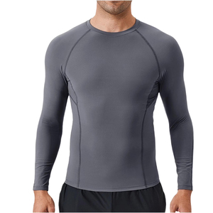 Hot Sale Quick Dry & Comfortable Men's Rash Guard Solid Color Long Sleeves Rashguard Workout Fitness Wear Sports T-Shirt - Product Image 1
