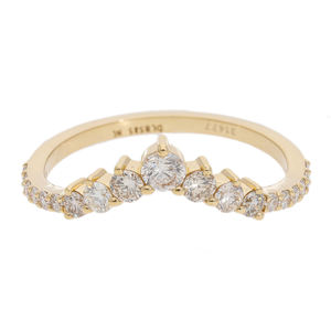 Elegant 14K Gold Rhodium Plated Natural Diamond Classic Curved Wedding Band Round-Cut Chevron <b>Stacking</b> <b>Ring</b> for Bridal - Product Image 5