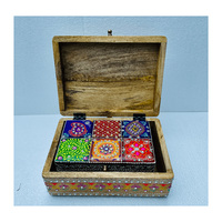 Lot de 2 boîtes de rangement en bois faites à la main avec motifs ethniques colorés peints à la main