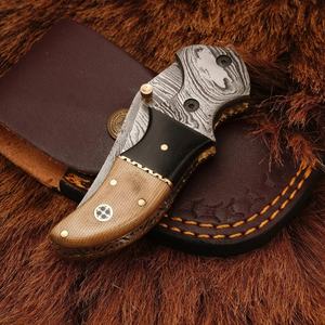 Cuchillo de Bolsillo Plegable de Acero de Damasco Hecho a Mano, Venta al por Mayor B2B, Mango de Acero de Damasco, Cuchillo de Caza EDC de Alta Calidad para Exteriores - Product Image 2