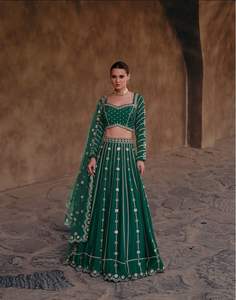 El último diseñador Real Chinon hilo de seda bordado secuencia trabajo Lehenga Choli por Fab Zone - Product Image 5