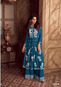 Исламский пакистанский дизайнерский искусственный шёлк с вышивкой Anarkali Kurti, набор Палаццо для женщин и девушек, функция свадебной вечеринки, оптовая цена - Product Image 3