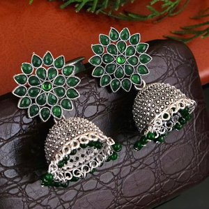 Superventas de alta calidad de alto grado hermoso Nisha oxidado Jhumkas oxidado plata Floral Jhumki pendientes para mujer - Product Image 1