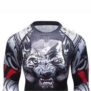 Sublimación 87% Poliéster 13% Elastano Cuello simulado 4 vías Estiramiento Tela de doble capa Camisas de compresión de secado rápido Rash Guard MMA - Product Image 4