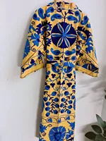 Venta al por mayor de lujo Kimono Duster Robe para damas amarillo bordado Albornoz con volantes 100% algodón cintura natural de alta demanda