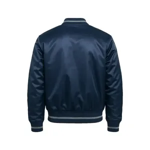 Chaqueta Bomber Azul Marino de Satén con Cuello a Rayas - Product Image 2