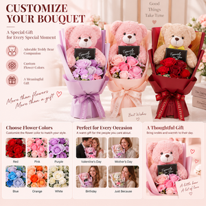Bouquet d'ours personnalisé, bouquet de mariage, décoration florale pour la maison, bouquet de roses artificielles en savon, cadeau pour la Saint-Valentin - Product Image 2