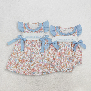 Vestido de Verano para Niñas Pequeñas RTS, Mangas Cortas, Estilo Mamá, con Lazo de Flores - Product Image 1