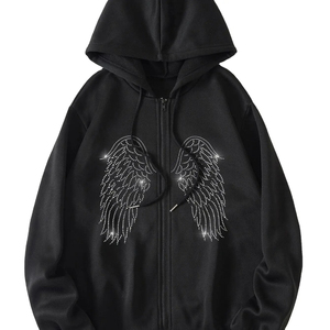 Nouvelle fabrication élégante en gros sweat à capuche thermique avec strass personnalisé sweat à capuche surdimensionné zippé avec logo OEM design - Product Image 1