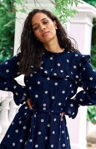 Robe longue à manches longues pour femmes, imprimé Floral, style Boho, manches longues, longueur cheville, volants, à la mode, nouvelle collection - Product Image 3