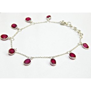 Pulsera de Plata de Ley 925 delicada con múltiples piedras preciosas hecha a mano, joyería de boda con rubí facetado - Product Image 1