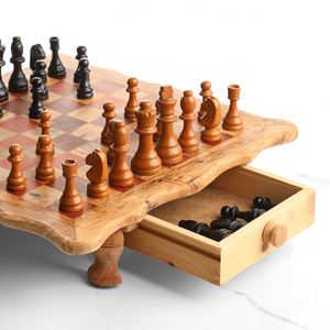 Tablero de Ajedrez de Madera con Bordes Ondulados, Patas y Cajones de Almacenamiento, Cuadrados Rojos, 22–41 cm, Venta al por Mayor - Product Image 5