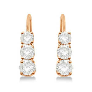 Boucles d'oreilles à trois pierres en or rose 14 carats avec fermoir à levier, diamant 1,00 ct - Product Image 1