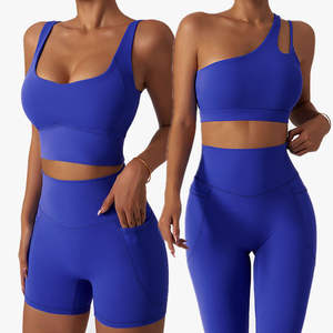 Mode femmes Fitness athleisure 2 pièces vêtements de sport ensemble respirant une épaule soutien-gorge de sport taille haute poche entraînement Legging - Product Image 2