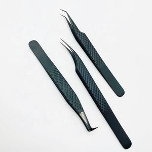 Pince à cils professionnelle personnalisée en acier inoxydable pince à épiler à extension de cils au plasma noir forte prise pointue marque durable - Product Image 2