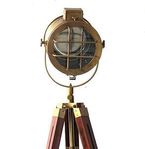 สปอตไลท์ทองเหลืองแบบชาวเรือโคมไฟตั้งพื้นขาตั้งทำจากไม้แบบทันสมัยพร้อมสตูดิโอปรับได้สำหรับบ้านหรืองานแต่งงาน - Product Image 5