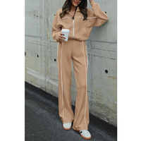 Ensemble de survêtement deux pièces en molleton 100 % coton personnalisé avec dentelle, haute qualité, pour femme, avec bandes latérales et logo