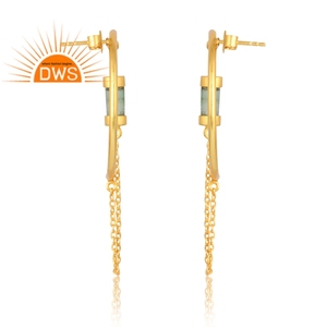 Latest Selling 925 Sterling Silver 18K Gold Plated Natural Bio <b>Tourmaline</b> Gemstone Dangle <b>Earring</b> Demi Fine Jewelry for Women Gi - Product Image 4
