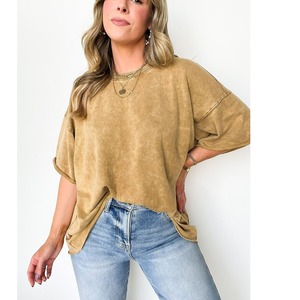 Precio al por mayor de alta calidad de peso pesado Vintage lavado liso mujeres Unisex personalizado Logo gráfico camiseta de gran tamaño de BD - Product Image 6