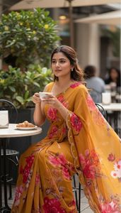 ผ้าซารีดีไซเนอร์เนื้อจอร์เจตต์ งานปักมือ น้ำหนักเบา สำหรับผู้หญิง มีสินค้าในสต็อก ผลิตในอินเดีย - Product Image 5