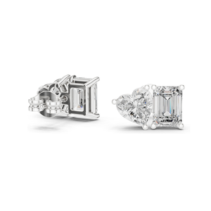 ต่างหูเพชรแล็บ 4 กะรัต และมอสซาไนต์ ความใส VVS-VS EF  ทอง 18KT, 14KT, 10KT และเงิน 925 รูปหัวใจและทรงเหลี่ยมมรกต สีโรส - Product Image 6