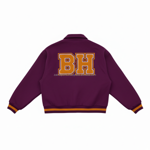 Chaquetas universitarias con bordado de logotipo personalizado para mujer, venta al por mayor, ropa de calle de béisbol, Mangas de cuero, prendas de vestir sólidas, chaqueta universitaria para mujer - Product Image 2