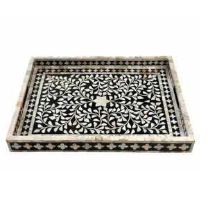Bandeja de incrustaciones de hueso de inspiración vintage con patrones de diseño floral Bandeja de servicio de incrustaciones de hueso Fiesta de Navidad - Product Image 6