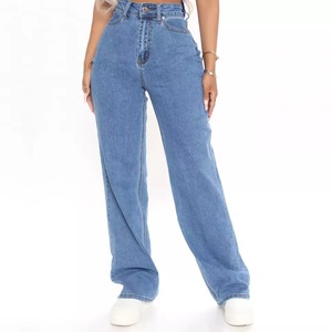 Pantalones vaqueros de corte regular para mujer, venta al por mayor, precio barato, pantalones vaqueros para mujer, pantalones vaqueros de pierna ancha lavados informales con diseño personalizado - Product Image 1