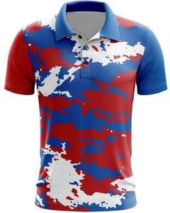 Customized <b>Men</b> Red Blue And <b>White</b> Abstract Printed <b>Polo</b> <b>Shirt</b> Short Sleeve Button Collar Casual Slim Fit Summer Fashion Top - Product Image 1