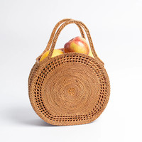 Penjualan laris tas Tote rotan bambu buatan tangan Vietnam tas pantai wanita modis dekorasi mutiara jerami penutup ritsleting