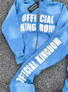 2024 OEM Custom Men's <b>Flared</b> Sweatpants and Hoodie Set Unisex Embroidered Tracksuit Cropped Hoodie and Stacked Jogger Sets Men - Product Image 3